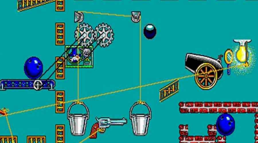 Screen from the cult puzzle game The Incredible Machine, which is based on similar principles to the UJ competition